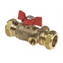 Ball valve with drain and butterfly handle